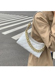 2022 Trend Women's Lattice Pattern Small Should Bag Soft Pu Leather Shoulder Bag Female Thick Chain Bags Ladies Armpit Bag