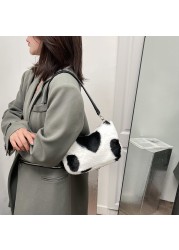 2021 Winter Love Heart Print Underarm Handbags Women Soft Plush Leopard Zebra Small Shoulder Bags Female Warm Fluffy Tote Bags