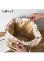 Women Woven Straw Drawstring Shoulder Bags Handmade Lady Summer Shoulder Bags Woven Handbags