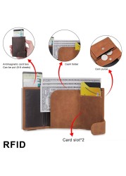 DIENQI RFID Genuine Leather Men Wallets Card Holder Slim Thin Smart Magic Wallet Mini Short Coin Purse Male 2022 Brown Vallet