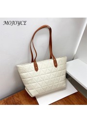 Women PU Chain Shoulder Bag Thread Embroidery Handbag Retro Designer Large Lattice Casual Ladies Shopping Bags Underarm Bag