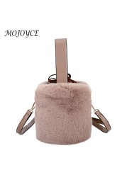 Fashionable Women Shoulder Bags Plush Drawstring Solid Color Casual Ladies Bag Bucket Shoulder Drawstring Handbags