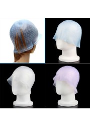 Reusable Silicone Tie Dye Hats Hair Coloring Hightligting Pick Up Dye Hair Color Cap With Metal Hook Hair Salon Equipment