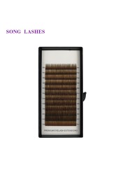 Sung high quality eye lashes false eyebrow extensions 12 lines per tray. No eyelash curl. 4 color dark brown light brown