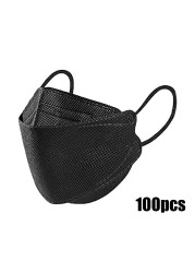 100pcs multicolor kids kf94fan 4 L-airs children non-woven solid mascarillas fpp2 mask fpp2fan respirator 3d design black mask