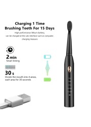 Modes Acoustic Vibration All-round Adult Timer Brush 5 Waterproof USB Charger Rechargeable Tooth Brushes Replacement Heads Set