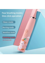 Children's Electric Toothbrush Cartoon Pattern for Kids with Replacement Teeth USB Charger Ultrasound Replaceable Head