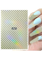 1 Sheet Nail Art Holographic Fish Scales Shaped Sticker Self Adhesive 12 Colors Nail Foil Decals Manicure Adhesive Laser Decals