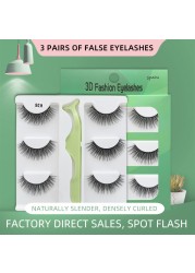 3 Pairs - Faux Mink Hair False Eyelashes With Eyelash Curler 3D Soft Eye Lashes Extension Fluffy False Eyelashes Eye Makeup Tools