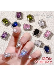 3pcs nail art net red square zircon light luxury big diamond color flat diamond silver exquisite nail decoration flash diamond