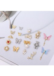 3pcs nail art jewelry 3d metal butterfly real gold zircon full diamond activity bear butterfly pendant nails