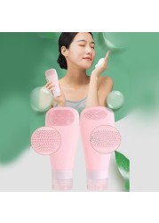 D2TA Silicone Travel Shampoo Bottle with Brush Container Shampoo Tubes Kit Leak Proof Refillable Liquid Holder for Lotion Soap Cream