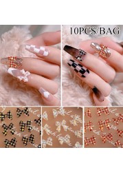 10pcs/set 3D Chess Bows Nail Rhinestones Crystal Jewelry DIY Decoration Ribbon Butterfly New Charm Manicure