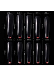 500pcs LongNail Tips Acrylic Full Cover Ballerina Fake False Nail for Salons DIY 10 Sizes Clear Ballet False Nail