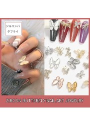 3D Alloy Nail Art Butterfly Zircon Opal Rhinestone Pearl Necklace DIY Shiny Cat Eye Crystal Stone Nail Art Decoration Accessories