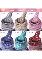 LILYCUTE 7ml Glitter Gel Nail Polish 12 Colors Semi Permanent Laser Sequins Soak Off UV Colorful Gel DIY Nail Art Polish Lacquer