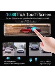 TOTNG Car DVR Touch Screen Stream Media Dual Lens 1080P Video Recorder 12" Dashcam Rearview Mirror With 1080P Rear Camera