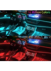 LED Car Interior Decoration Car Ambient Light Strip Light APP RGB Music Control Flexible EL Wire Rope Tubular Atmosphere Neon Strip