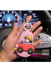 Genuine Leather Car Key Case Mini Car Key Cover Cute Keychain Storage Bag Purse Key Chain Pendant Girl Gift Car Accessories