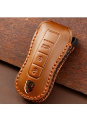 New Luxury Genuine Leather Car Key Cover Case For Porsche Macan 718 Cayenne Palmer Lamela 911 Keychain Holder Car Accessories