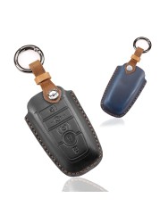 Leather Key Case Cover Fob Keychain Holder For Lincoln Ford Raptor F150 Explorer Everest Ranger Accessories Remote Keyring Bag