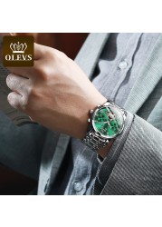 OLEVS Automatic Mechanical Men Watches Stainless Steel Waterproof Date Week Green Fascio Classic Wristwatches Reloj Hombre