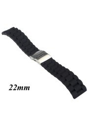 Black silicone rubber watch strap band deployment buckle waterproof 20mm 22mm