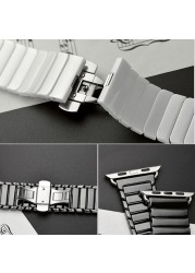 Ceramic strap for Apple Watch band 44mm 40mm 45mm 41mm 42mm 38mm accessories stainless steel bracelet iWatch series 6 5 4 3 se 7