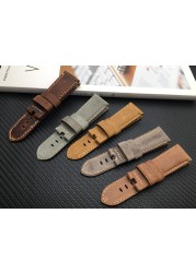 Top Quality 24mm Brown Gray Vintage Retro Italy Genuine Leather Watchband for Panerai Strap Watch Band Butterfly Buckle Strap