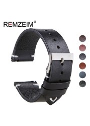 REMZEIM 18mm 20mm 22mm High-end Retro 100% Calfskin Leather Watch Band Watch Strap With Genuine Leather Straps 7 Colors