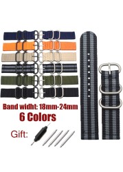 High quality 6 colors NATO watchband 18mm 20mm 22mm 24mm nylon waterproof watch band strap sport stainless steel bracelet buckle