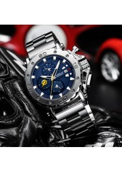 Relogio Masculino CRRJU Sport Chronograph Mens Watches Luxury Brand Full Steel Quartz Watch Waterproof Big Double Watch Men