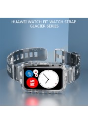 For Huawei Watch Fit Strap Glacier Transparent All in One Sport Wristband Replacement Strap High Quality TPU Soft Shell Band