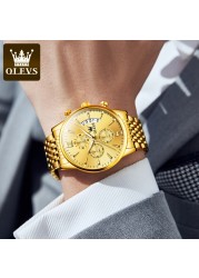 Olevs الرجال كوارتز ساعة معصم التقويم عرض مقاوم للماء كرونوغراف ساعات رجالية ذكر سوار فاخر Homm هدية للرجل