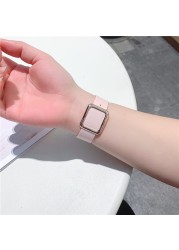 Modern Leather Buckle Strap For Apple Watch Band 44mm 40mm 45mm 41mmm 42mm 38mm Korea Bracelet iwatch Series 5 4 3 6 SE 7 Strap