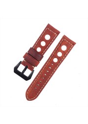 Genuine Leather Watch Strap for Men, Vintage, Brown, 20mm, 22mm, 24mm, 3 Holes, Soft, Breathable