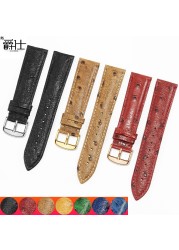 Ostrich Pattern Leather Watchband 12 13 14 15 16 17 18 19 20 21 22 23 24mm Black Blue Red Bracelet for Men and Women Watch Chain