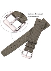 Nylon Canvas + Genuine Leather Watchband 20mm 21mm 22mm Black Green Blue Women Men Watch Band Strap With Pin Buckle