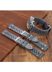 New Design Oil Wax Cowhide Watch Band 8mm 20mm 22mm 24mm Vintage Porous Watch Strap Handmade Watch Accessories