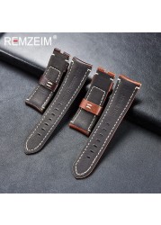 Remz Patterned - Genuine Leather Watch Strap, Brown, Green, Antique, 20, 22, 24, 26 mm, with Black and Silver Buckle
