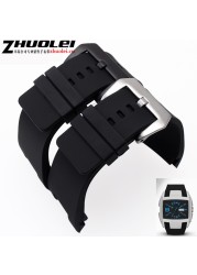waterproof band 32*17mm black rubber watch strap with buckle stainless steel watchband men customized fit DZ1215 1216 bracelet