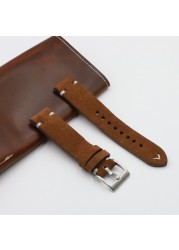 Suede Leather Watch Strap Band 18mm 20mm 22mm 24mm Brown Coffee Watchstrap Handmade Stitching Replacement Wristband