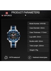 Luxury Brand NAVIFORCE Digital Men Sports Watch Steel Band Waterproof Chronograph Luminous Alarm Clock Quartz Male Wristwatch