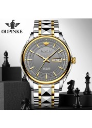 OUPINKE Business Automatic Mechanical Watch for Men Waterproof Tungsten Steel Strap Full Automatic Top Brand Men Wristwatches