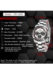 PAGANI new design classic men's quartz watch ceramic bezel stainless steel waterproof clock luxury sapphire glass chronograph