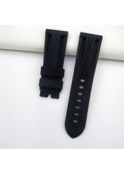 24mm Black Pure Soft Silicone Rubber Watchband Replacement Watch Strap for Panerai Wristband Waterproof Strap + Free Tool