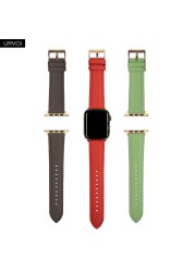 URVOI Strap for Apple Watch Series 7 6 SE 5 4 3 2 1 Genuine Litchi Grain Leather Band for iWatch Black Rose Gold Buckle 40 44mm