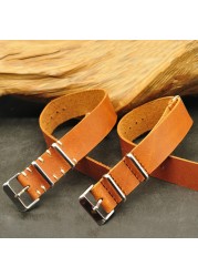 NATO Strap 18mm 20mm 22mm 24mm High Quality Leather Gunuine NATO Zulu Strap Army Watchband Wristwatch Strap With Three Buckle