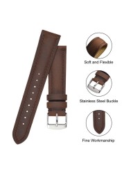 Anbeer 14mm-24mm watch strap, retro genuine leather watchband, vintage replacement bracelet for men women, polished buckle