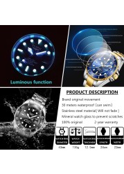 100% Original ZUNPAI Watch Men Sport Water Resistant Diving Wristwatches Stainless Steel Gold 2022New Luxury Fashion TOPBrand